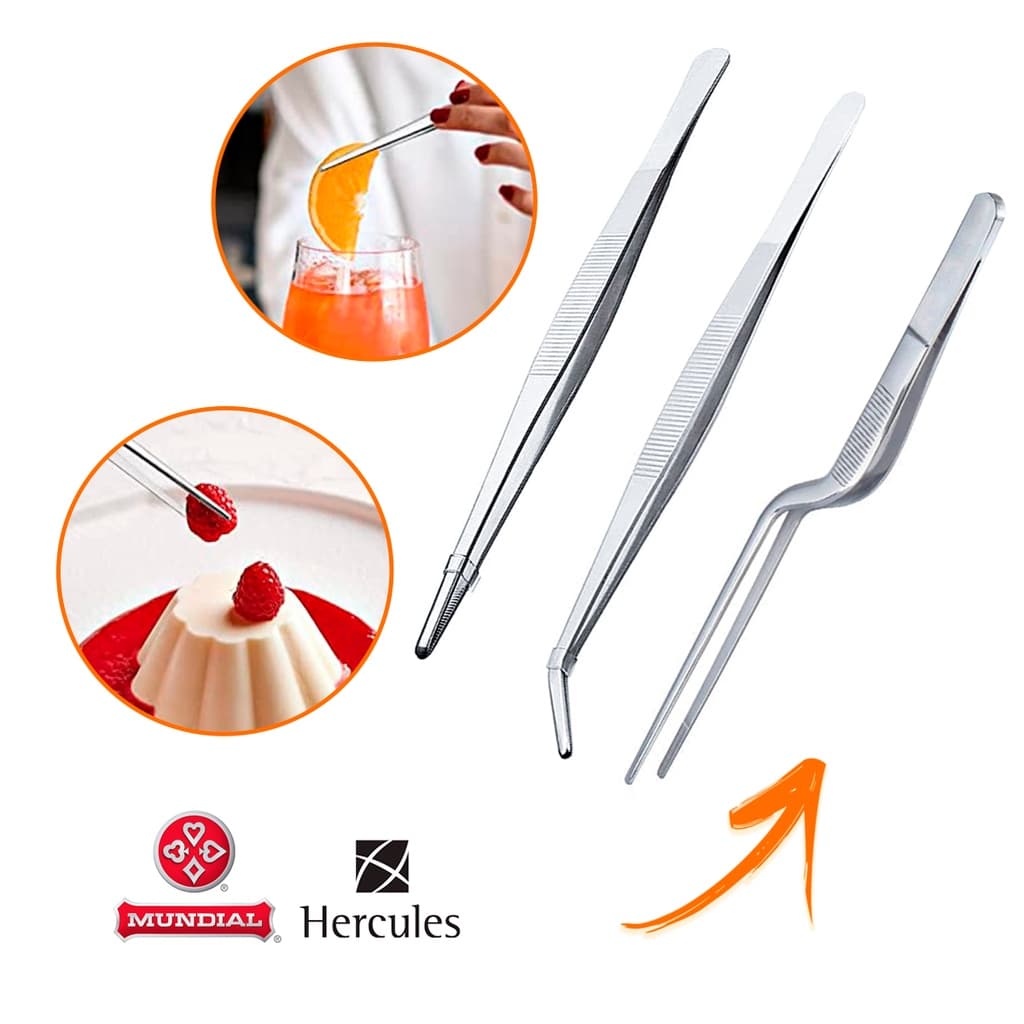 Kit 3 Pinça Culinária Profissional 17 cm Aço Inox Finalização Drinks Gastronomia Confeitaria Cozinha