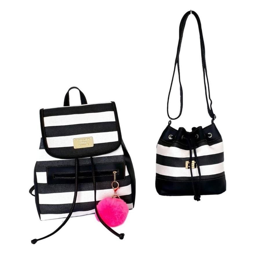 Mochila Feminina Escolar Casual + Bolsa Saco Pequena Kit 2un