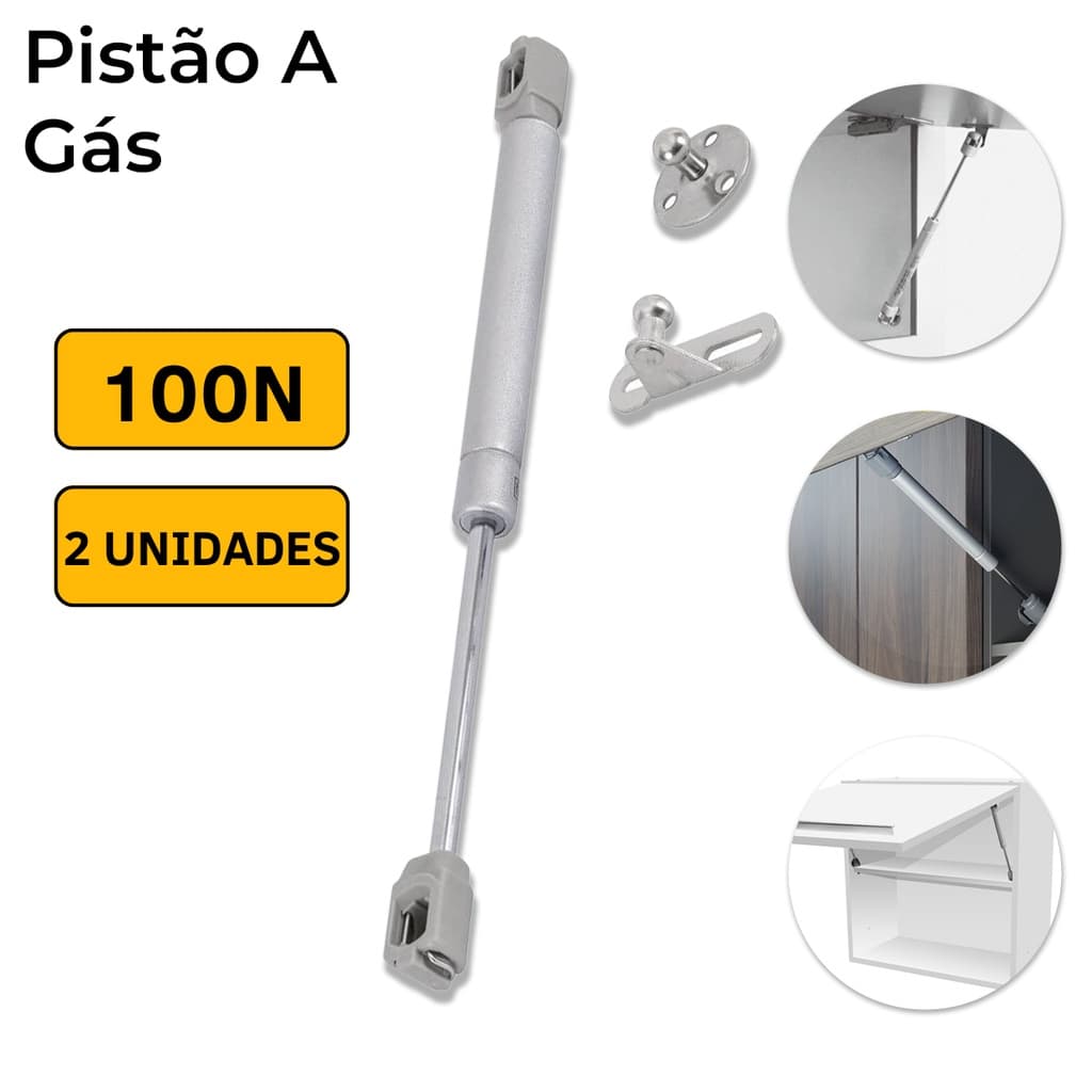 Kit 2 Pistão Amortecedor A Gás P/ Móveis Armários 100N Cinza