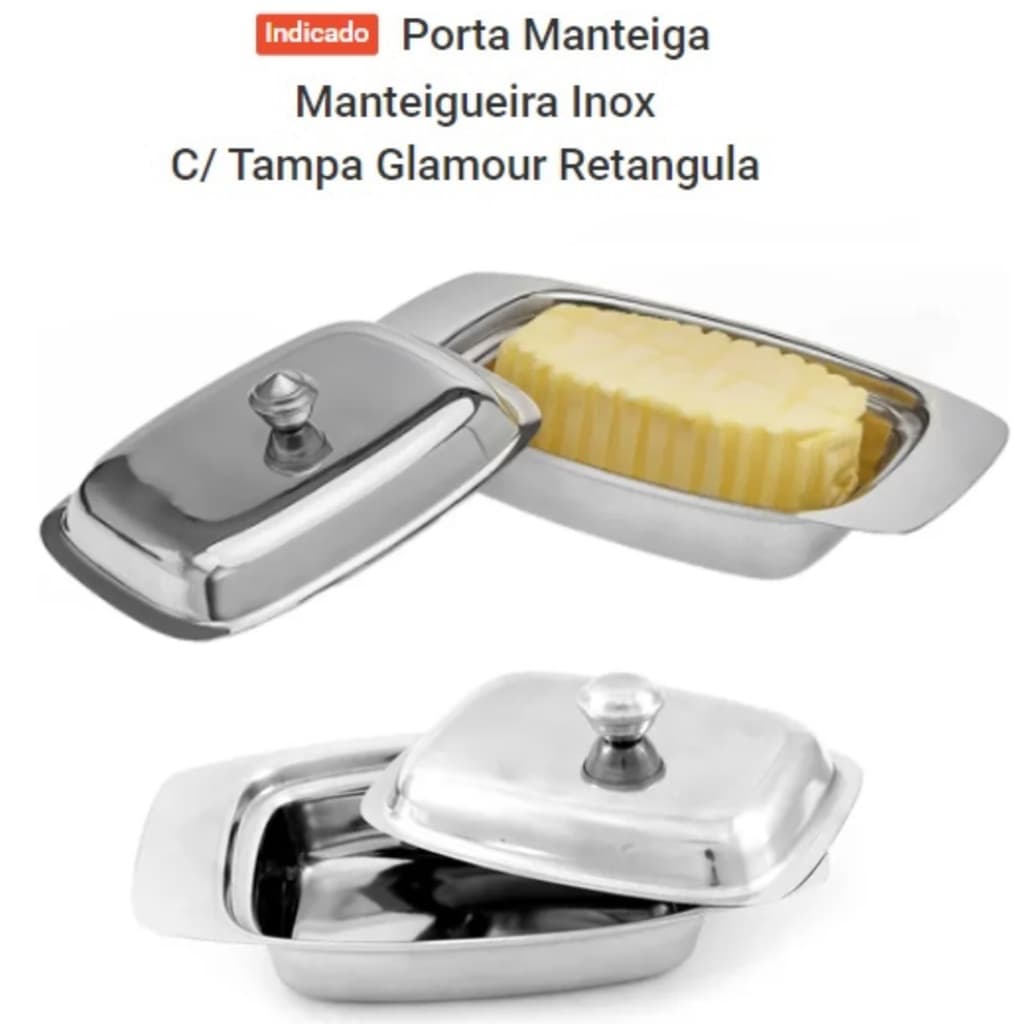 Manteigueira Glamour Retangular Em Aço Inox Fratelli