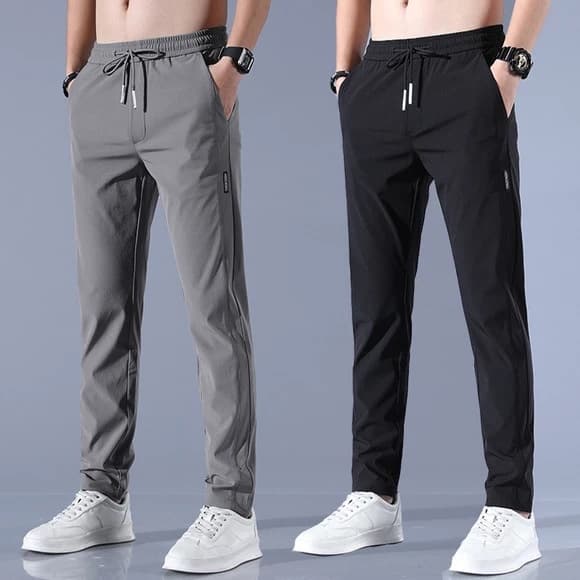 2022 Novo Estilo Calça Comprida De Seda Fria Casual Masculina Reta Larga De Verão Slim-Fit Esticada Esportiva