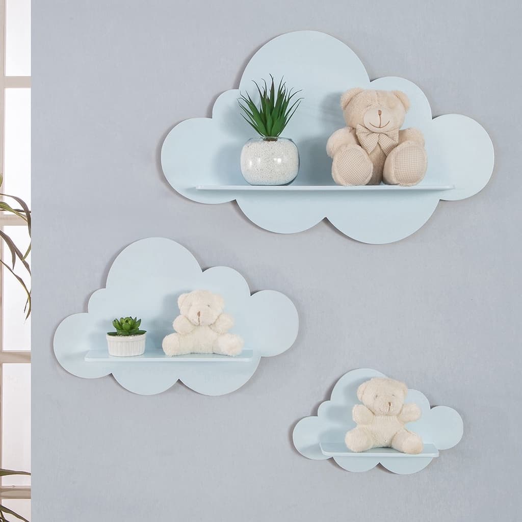 Trio de Nichos Kit Prateleira Para Quarto de Bebê Modelo Nuvem em MDF Várias Cores