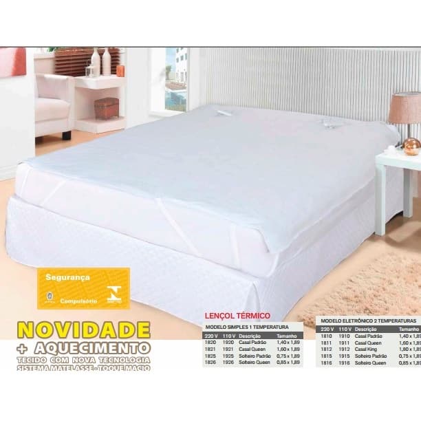 Lençol Térmico Selo INMETRO Solteiro Casal Queen 110v 220v Dyanjo Inverno