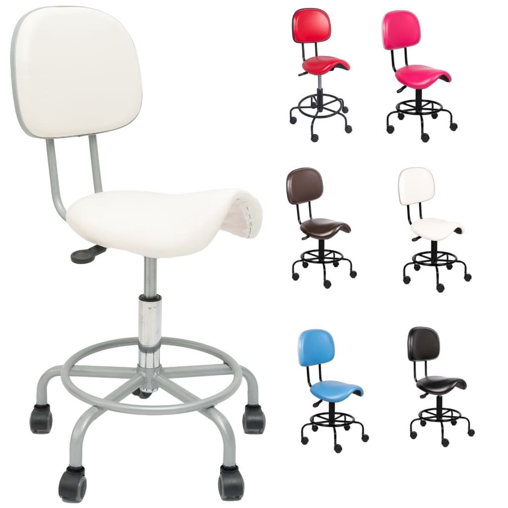 Cadeira Sela com Encosto altura max 62cm Estética Dentista Branco POPMOV