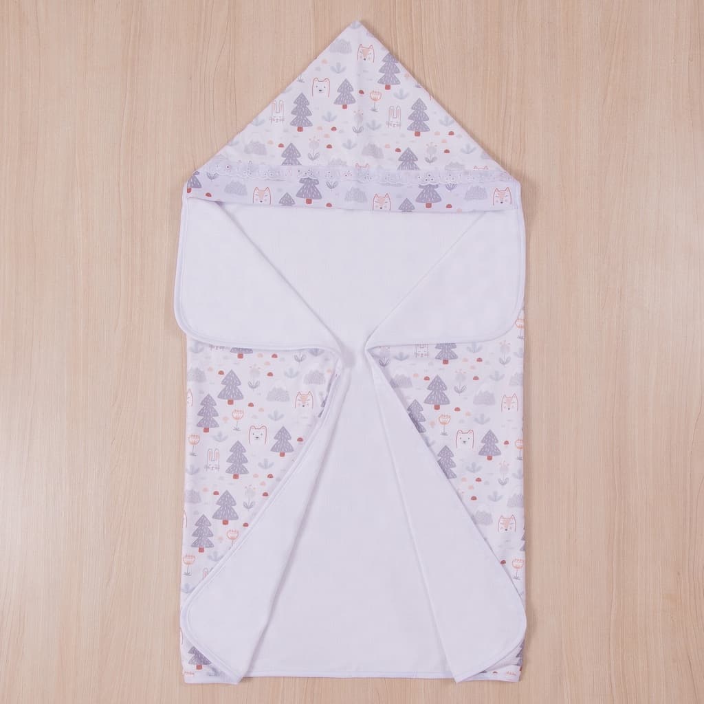 Toalha Fralda com Capuz para Banho Bebê Menino Bears Florest