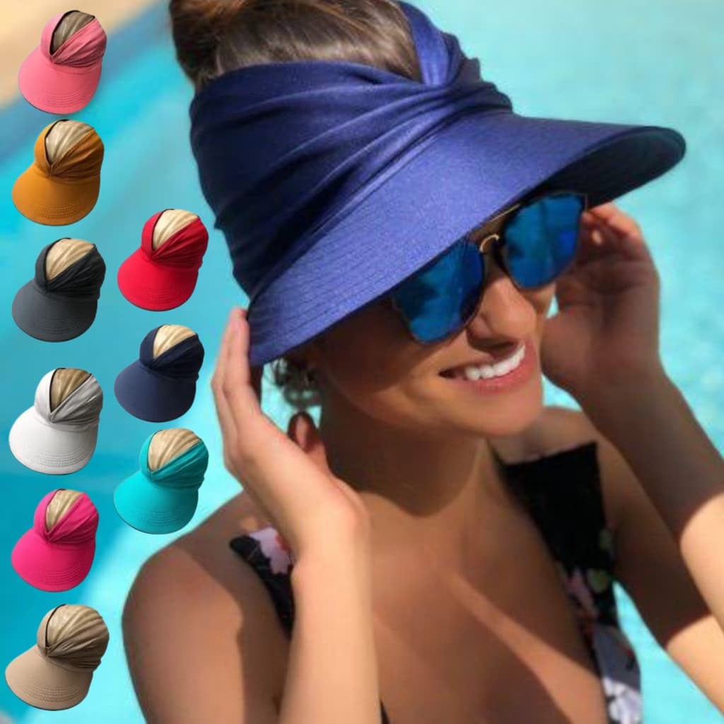 Viseira Praia Ajustável Premium com Turbante Proteção Verão Piscina Bandana Envio Ultra Rápido