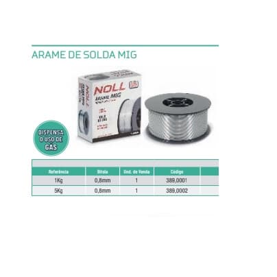 Arame de Solda Mig Revestido Uso Sem Gás 0,8 Mm Carretel 1 Kg Noll