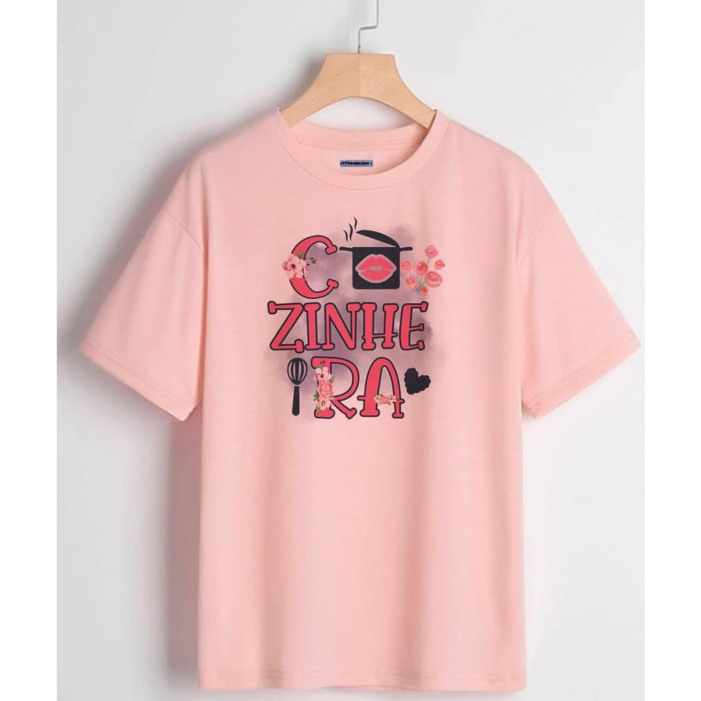Camiseta Personalizada Rosa Bebê Estampa Cozinheira, Camiseta Cozinheira 100% Poliéster