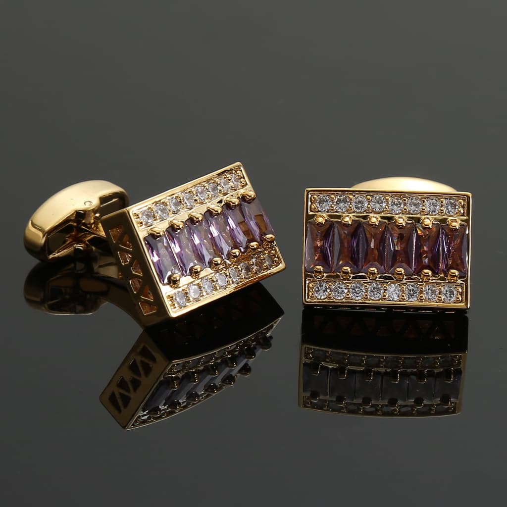 Acessórios de Moda: Abotoaduras Retangulares de Cristal Populares, Abotoaduras de Zircônia, Luxo Leve, Abotoaduras de Es
