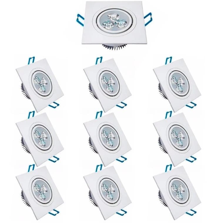 Kit 10 Lâmpadas Led 3w Spot quadrado Embutir Bco Frio Biv
