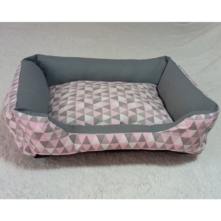 Caminha Pet Cama de Cachorro Ou Gato Tamanho   P 45 x 35 Geométrico Rosa/Cinza