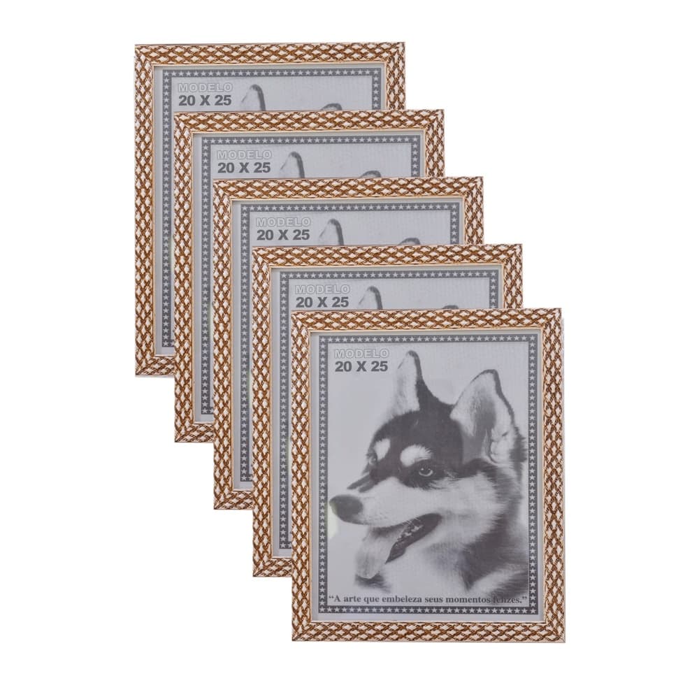 KIT 5 PORTA RETRATO MARROM CLARO 20X25 PVC ALTO RELEVO