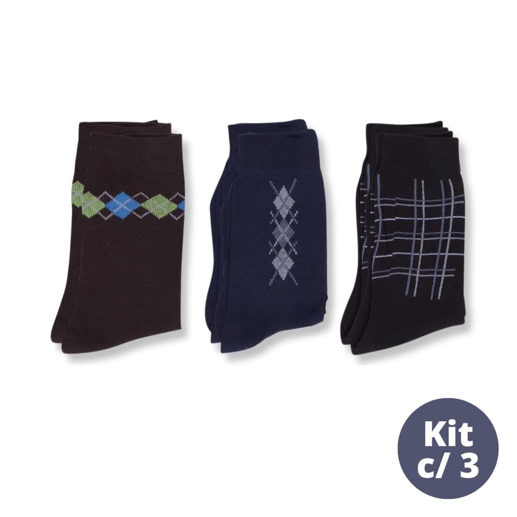 Kit c/ 3 Meia Infantil Social Desenho Jacquard Arths Lian