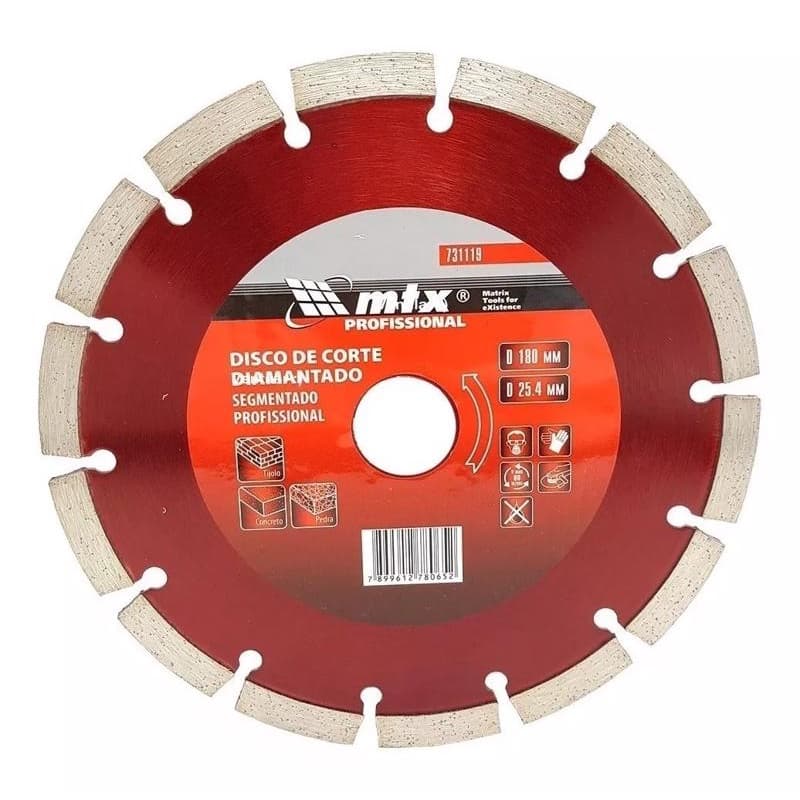 Discos De Corte Diamantado Segmentado Unidade ou Kit De 180 X 25,4 MM, Corte Seco, MTX