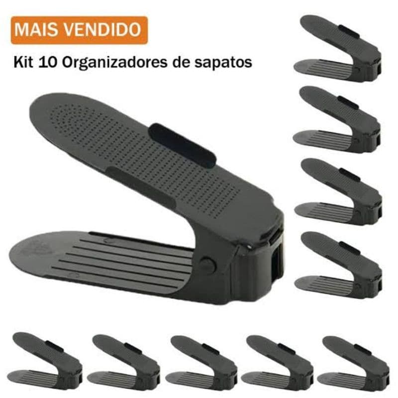 Kit c/ 10 - Organizador de Sapato Preto com regulagem de altura