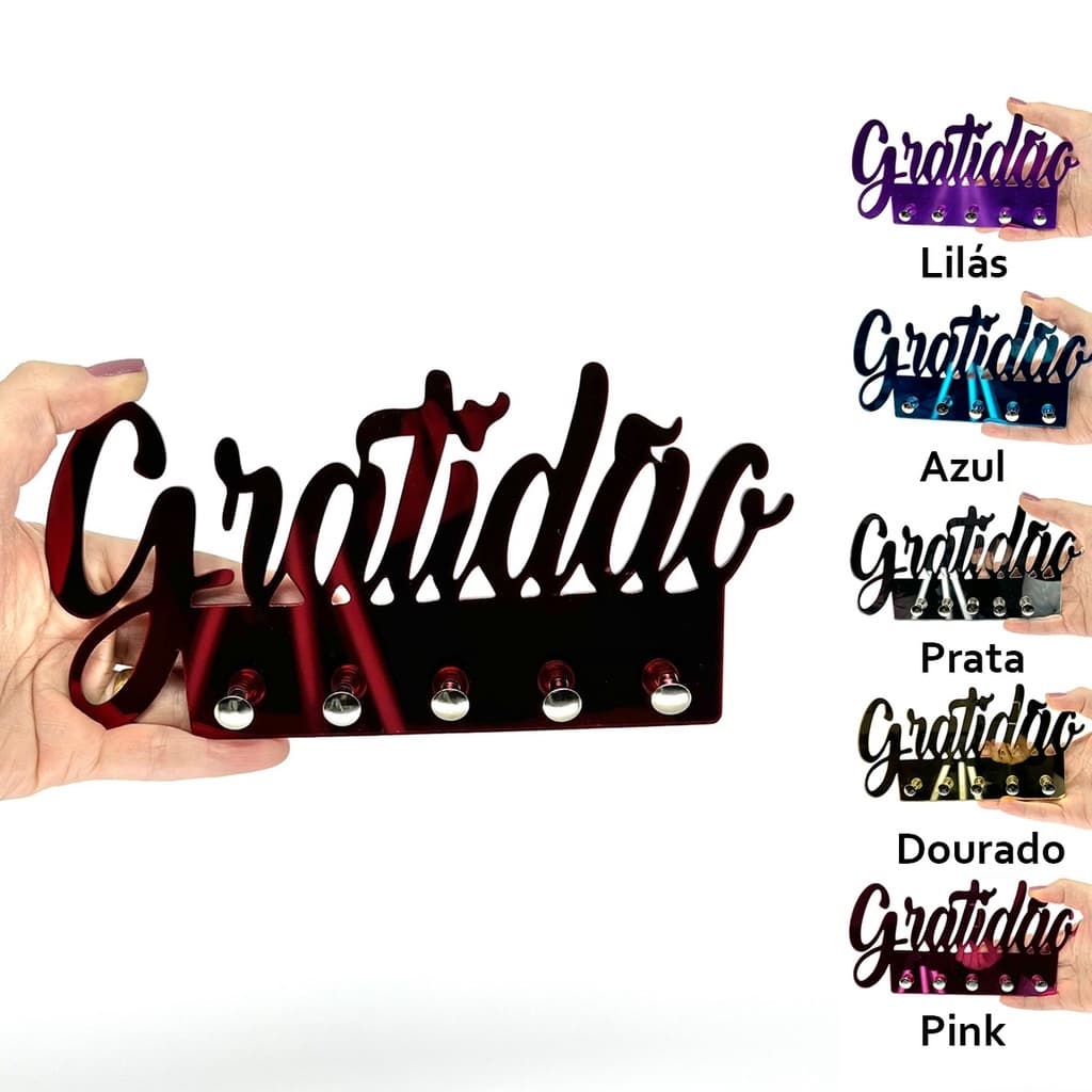 Porta Chaves Espelhado Gratidão Decorativo de Parede