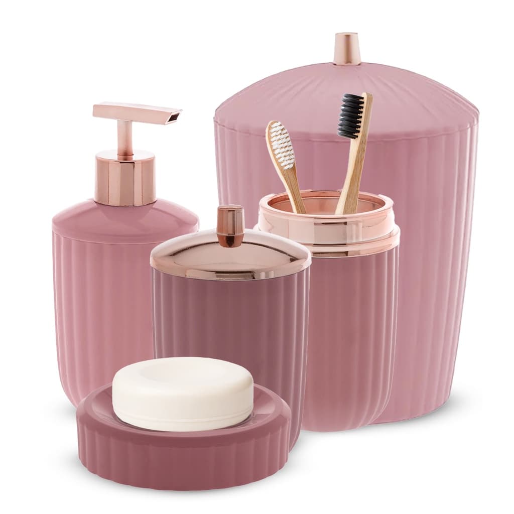 Kit Banheiro Acessórios Saboneteira de pia/ Saboneteira Liquida/ Porta Algodão/ Porta Escova e Lixeira