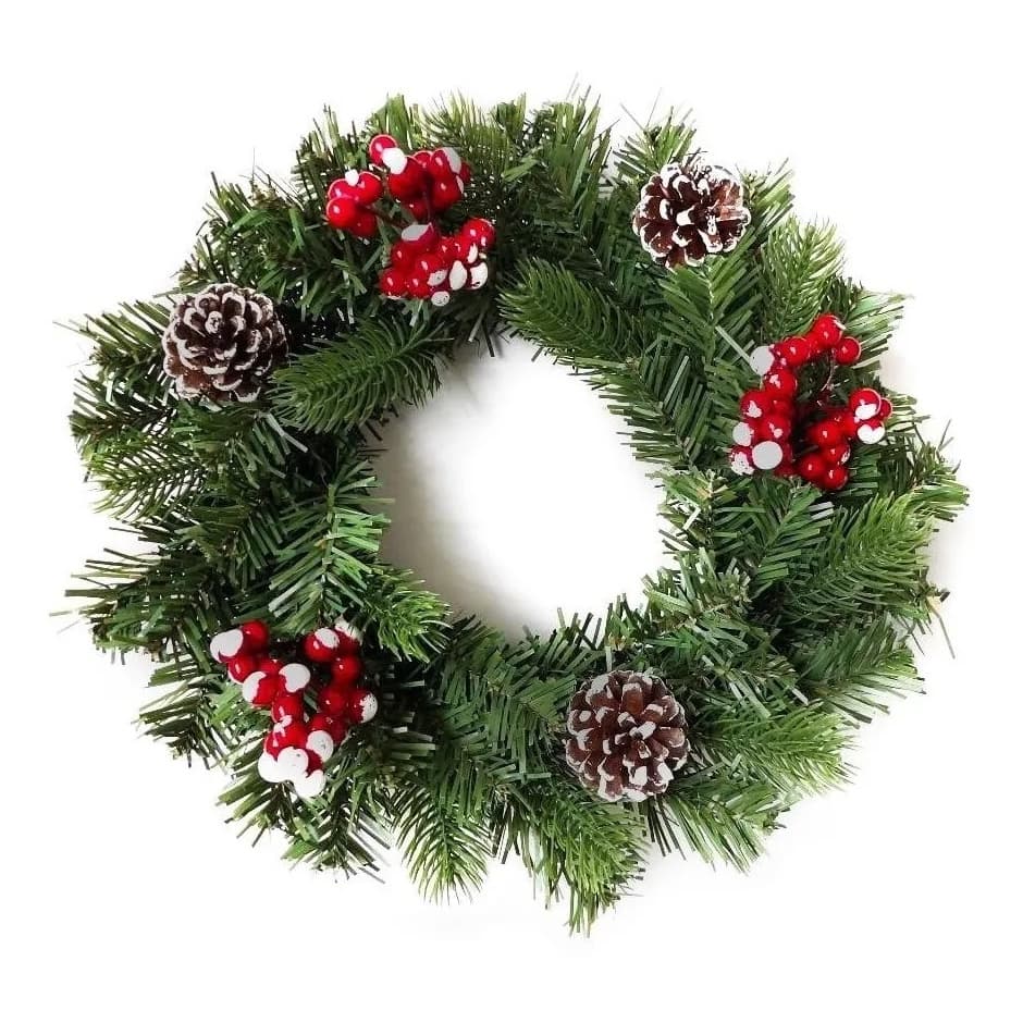 Guirlanda Natal Porta 30cm Pinhas E Azevinhos Luxo Canadense