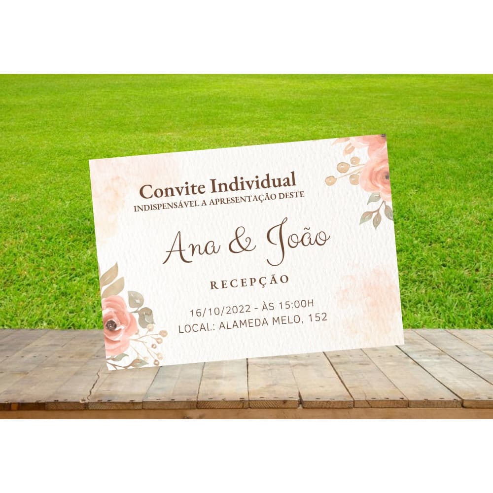100 Convite Individual Floral Rosé
