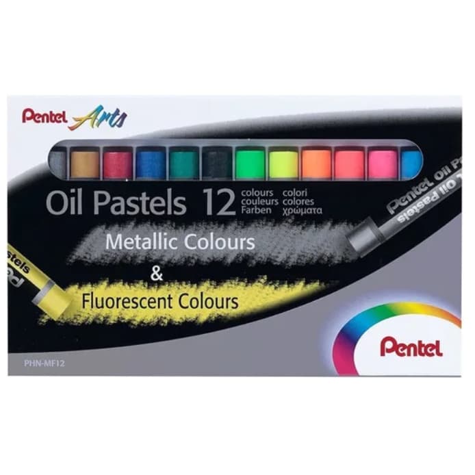 Giz Pastel Oleoso Pentel c/12 cores ( 6Metálica/6Fluorescente).