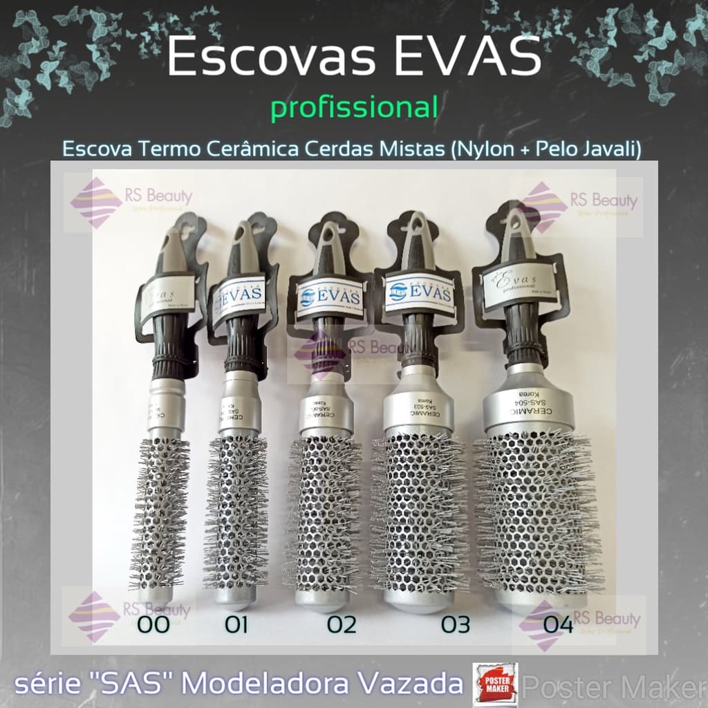 EVAS Escovas Térmica Cerâmica Modeladora- série SAS - VAZADA Cinza