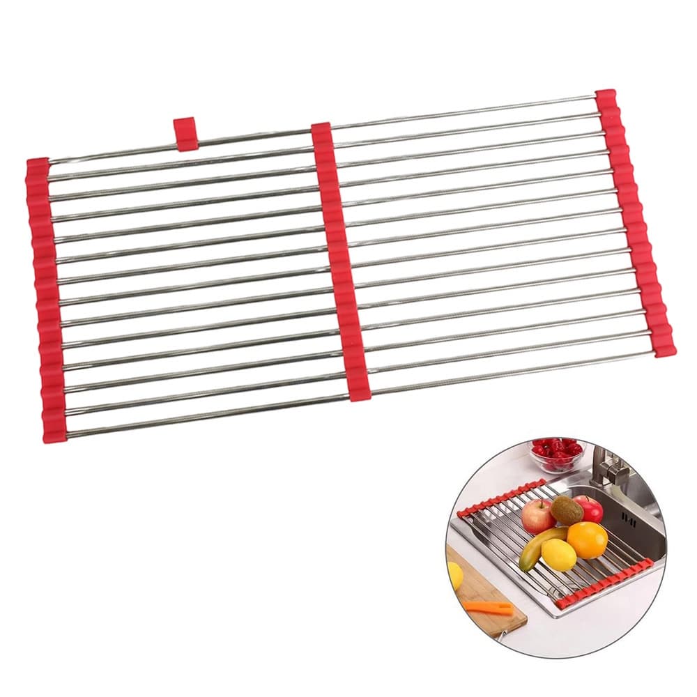 Escorredor Esteira Cozinha Louça Pia Cuba Extensivo Inox Silicone Dobravel Compacto Flexivel Multiuso Pratico