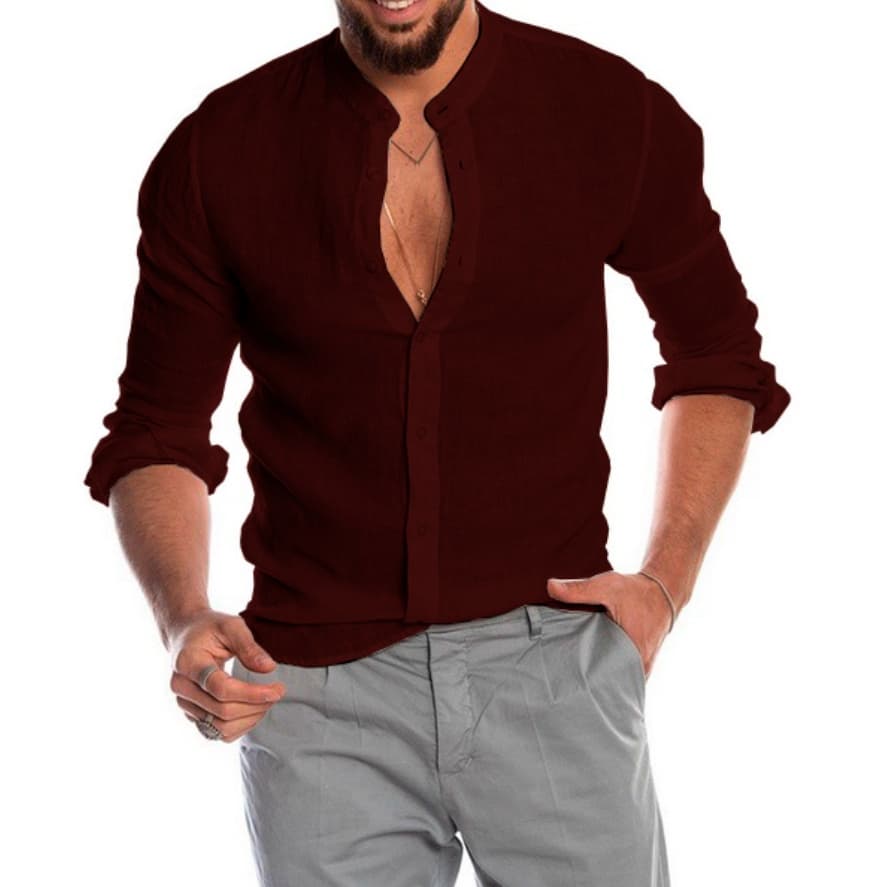 Camisa Masculina Social Gola Padre Manga Longa Camisa Social Gola Padre Premium Camiseta Social Slim Fit