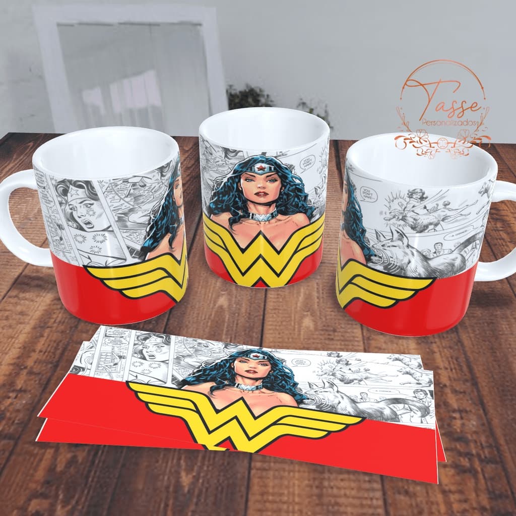 Caneca Branca Porcelana Brilhante Alta Qualidade Mulher Maravilha 2 Presente Aniversario Festa Full HD