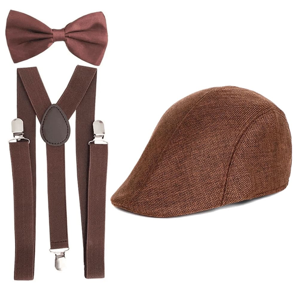 Kit Infantil De Suspensório Com Gravata + Boina Modelo Italiana Pajem