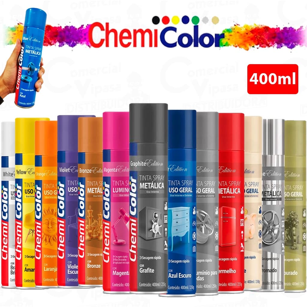 Tinta Spray 400ml Todas As Cores Metálicas Luminoso Uso Geral Secagem Rápida Madeira Automotivo