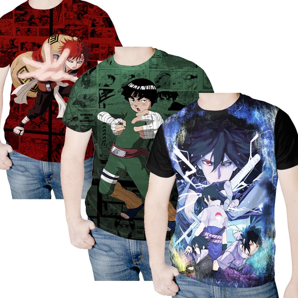 Kit Camisa Camiseta Anime Naruto Gaara Sakue Rock lee Full
