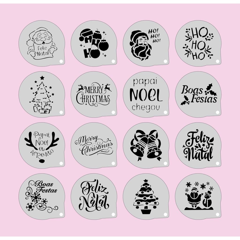 Stencil Natal (2) Kit 16 Moldes 7x7cm