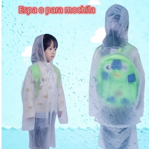 Capa de chuva infantil  com capuz e bolsos PVC -Transparente/Rosa/Azul