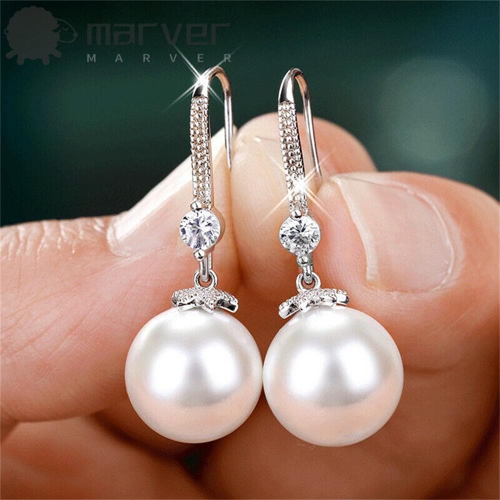 Maxqueen Brincos Stud Femininos De Prata 925 Com Pingente De Pérola