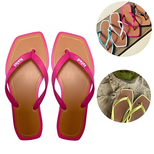 Chinelo de Dedo Pink Square Sandália Rasteirinha Feminino Com Tira Alça Slim Confortável Par