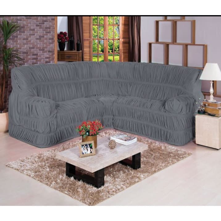 Capa de Sofa de Canto Elasticada em Malha 5-6 Lugares com Braço Premium