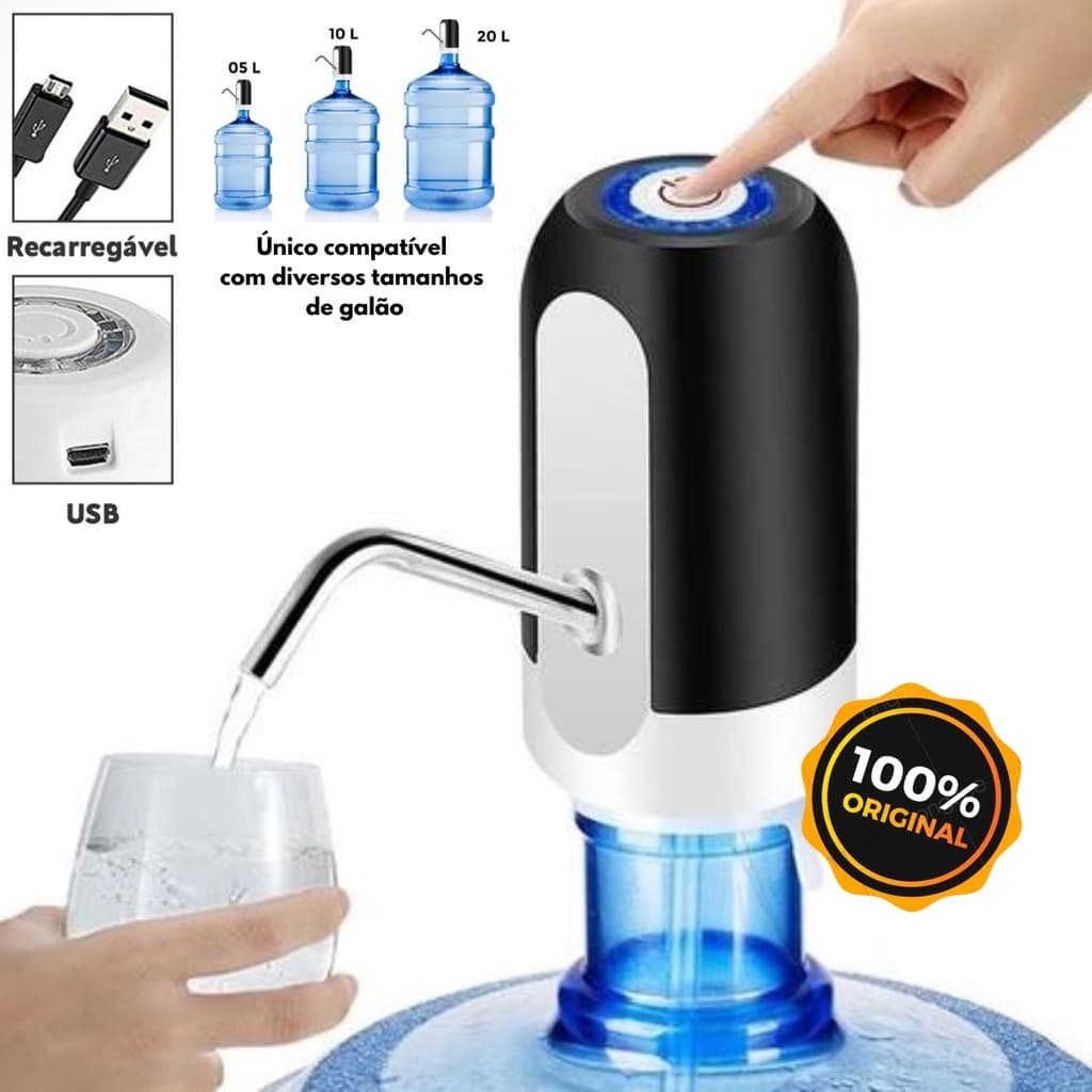 Bomba Galão Água Mineral Bebedouro Elétrica Recarregável Usb