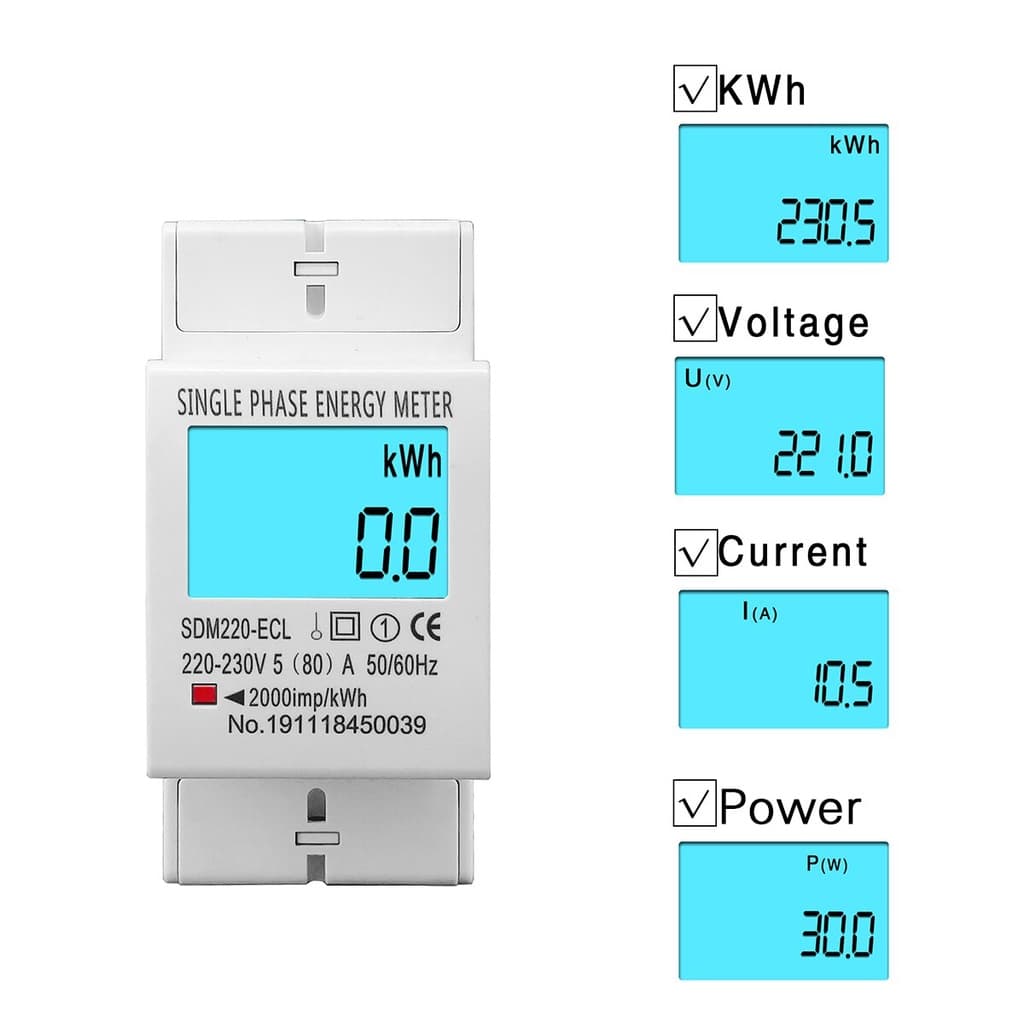 Medidor de energia AC SDM220-ECL 80A 110220V 60Hz Monofásico