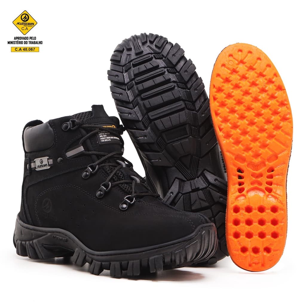 Bota De Segurança Com CA Masculina Couro Legitimo Biqueira PVC Palmilha em GEL