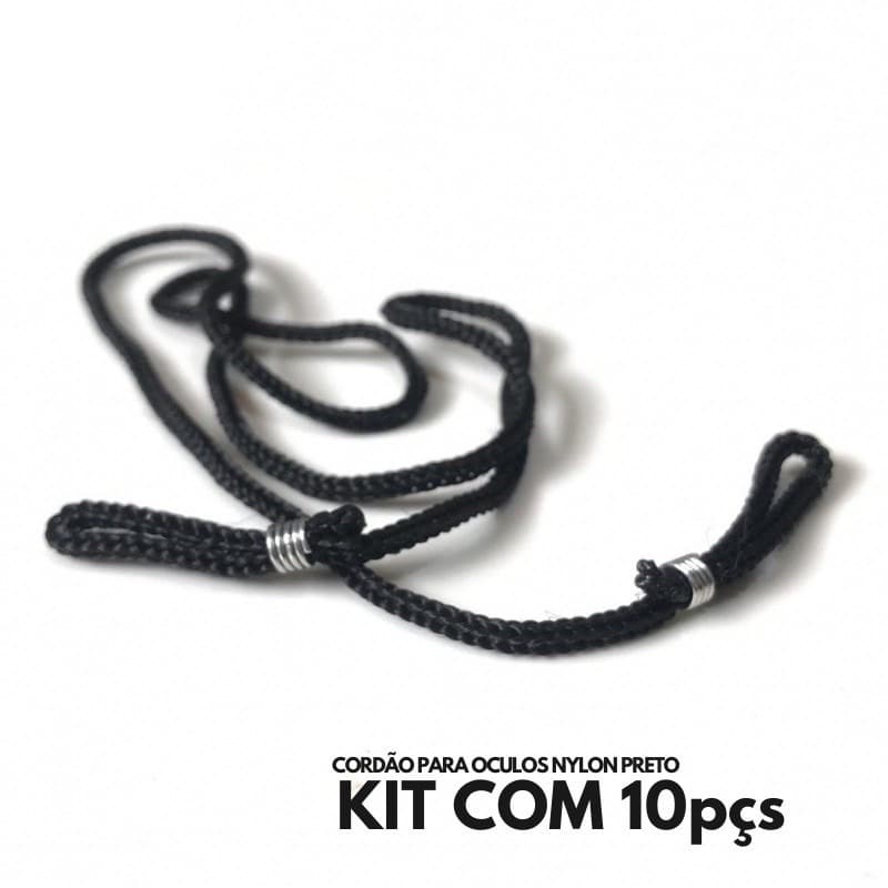 Cordão para óculos nylon preto c/ 10 peças
