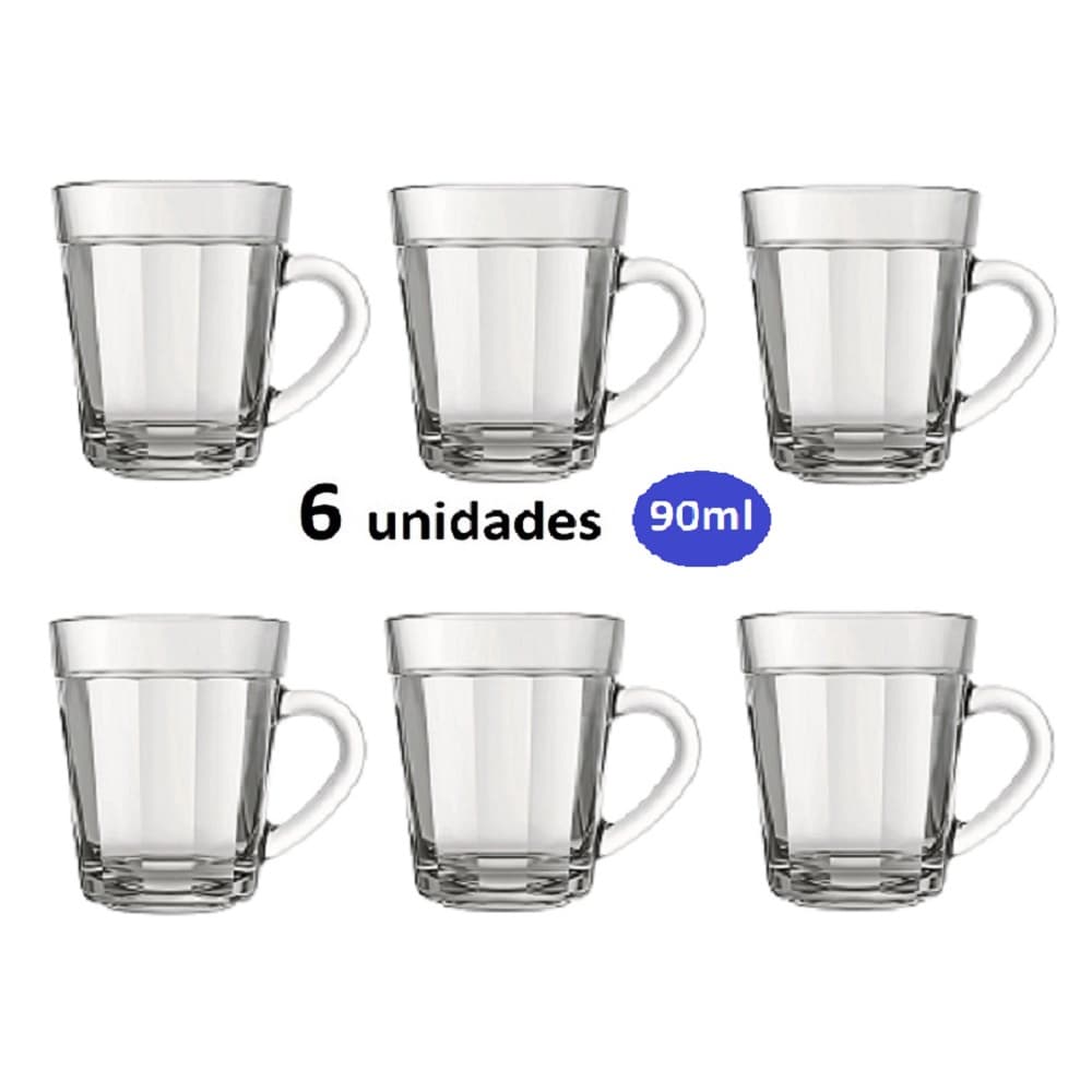 Jogo de Xícaras 90ml para café, vidro Nadir modelo Americano (4 unidades ou 6 unidades).