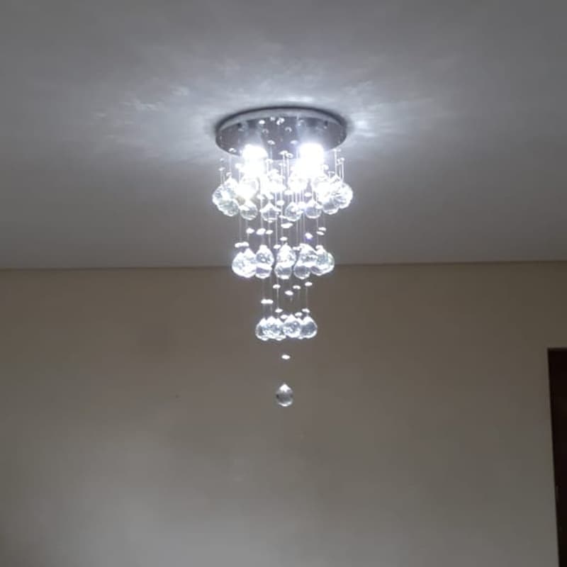 Luminária de Cristal , Base de Inox Espelhado, com 60cm de Altura Para Sala de Jantar/Estar