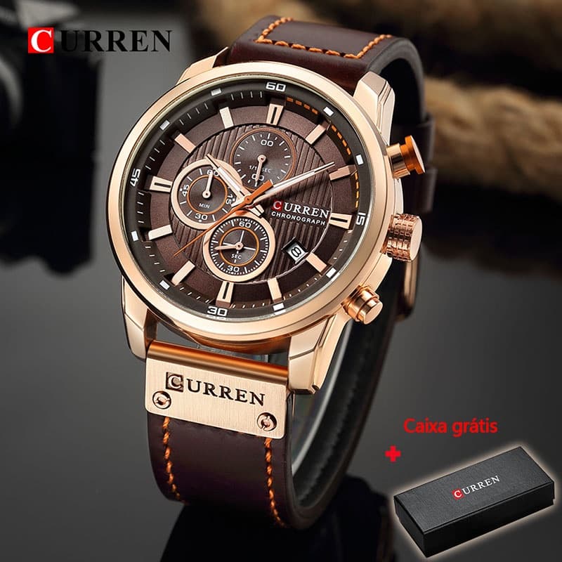 Relógio CURREN Original Cronógrafo Multifuncional Correia De Couro Casual Negócios Esportes Quartzo Impermeável Com Caix