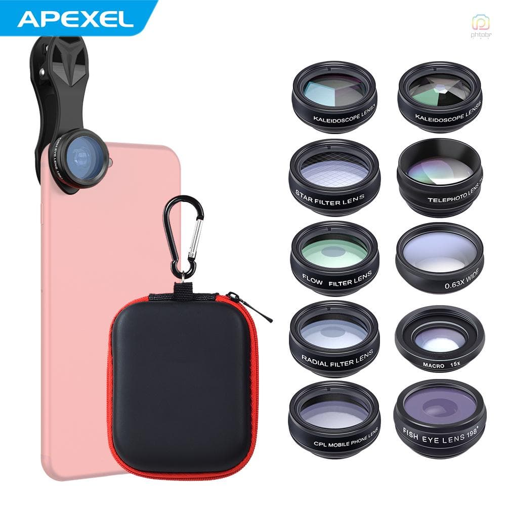 Kit De Lentes De Câmera APEXEL 10 Em 1 Compatível Com iPhone Android