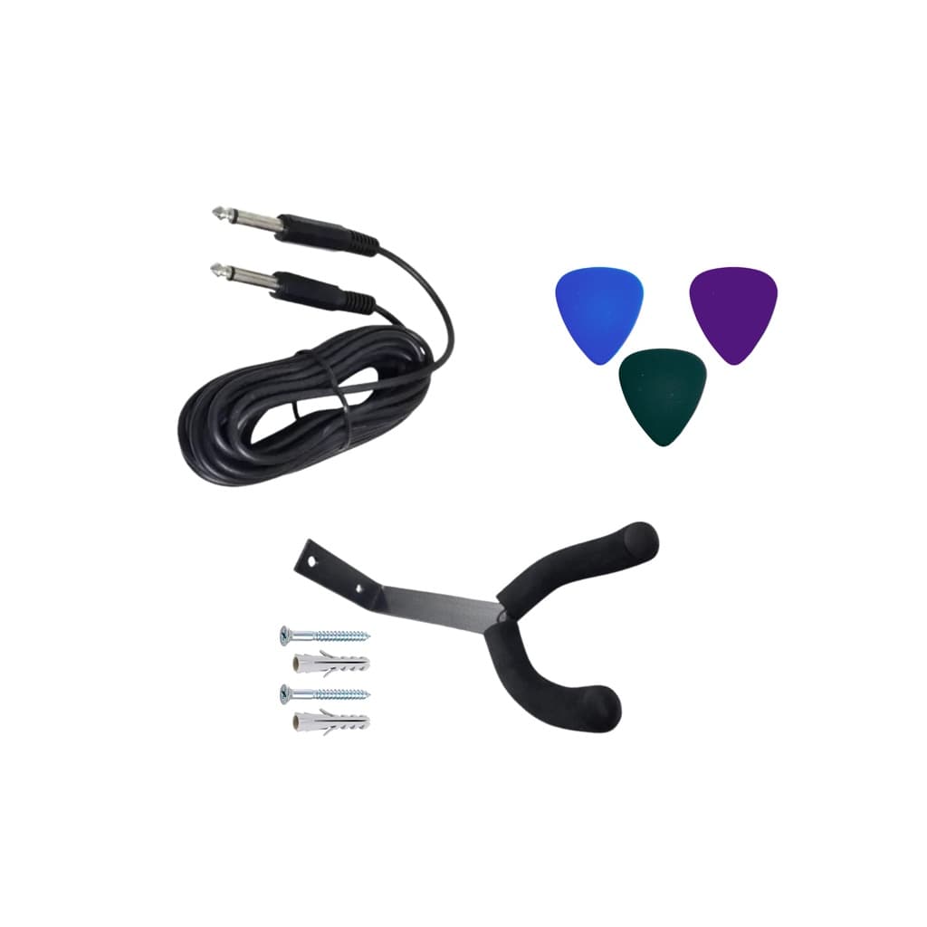 Kit Acessórios Para Violão Suporte Cabo P10xp10 3 Palhetas