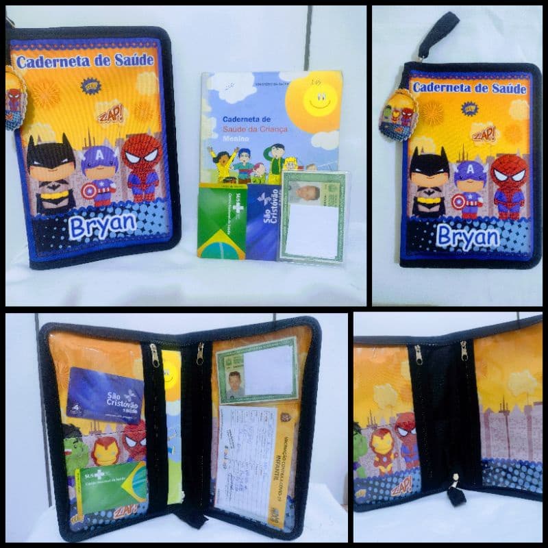 Capa para caderneta de vacina. Porta documentos infantil com zíper