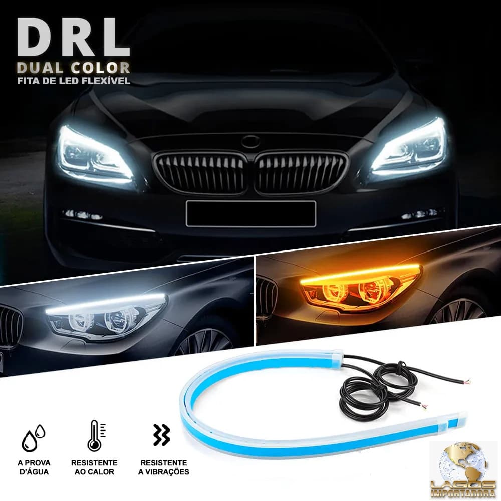 Barra Led Flexível Drl Sequencial Branco + Âmbar
