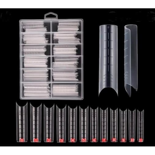 Kit 100 Moldes F1 Russo Curvatura C com pontera Extra Longa Alongamentos Unhas Poligel Gel Moldado