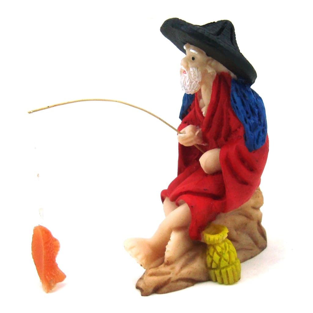 Pescador Chinês Grande Enfeite Terrário Jardim Fonte Miniatura Resina 10cm