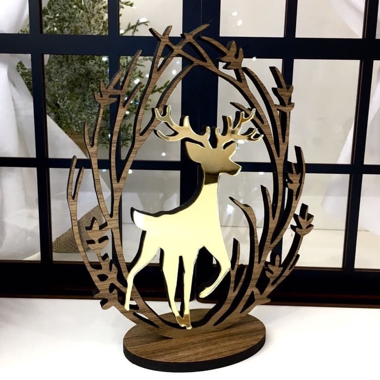 Enfeite Natalino de MDF - Rena de MDF/Acrilico 20cm